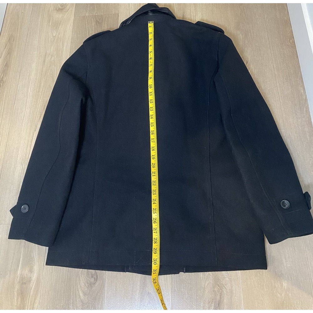 NWT Express‎ Double Breasted Wool Blend Peacoat Black Lined Preppy Coat Men L - Picture 6 of 10